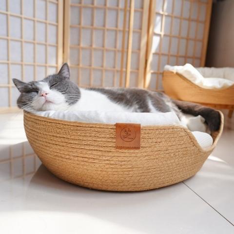 panier chat osier tissé à la main oreiller coussin amovible