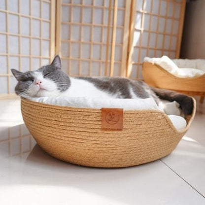 panier chat osier tissé à la main oreiller coussin amovible