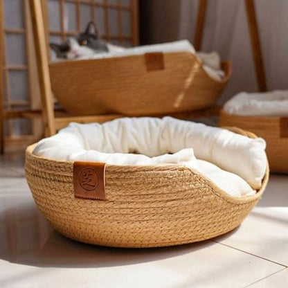 panier chat osier tissé à la main oreiller coussin amovible