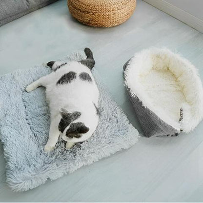 Panier chat trésor caché transformable coussin tapis peluche