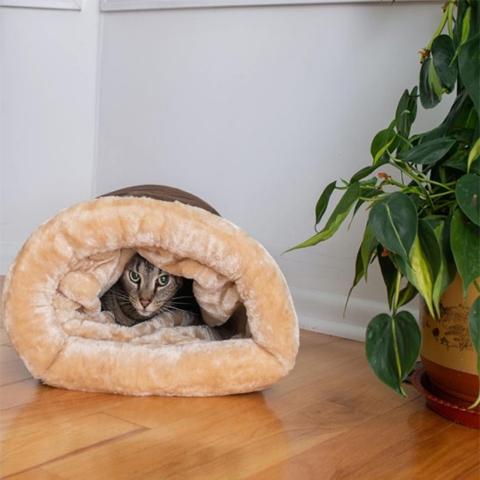 Panier pour chat cocooning sac couchage suédine fausse fourrure