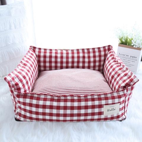 Panier pour chat vichy rouge moelleux ergonomique antidérapant