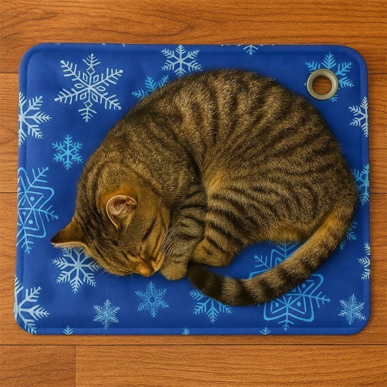 Tapis rafraîchissant chat à eau bleu avec motif flocons
